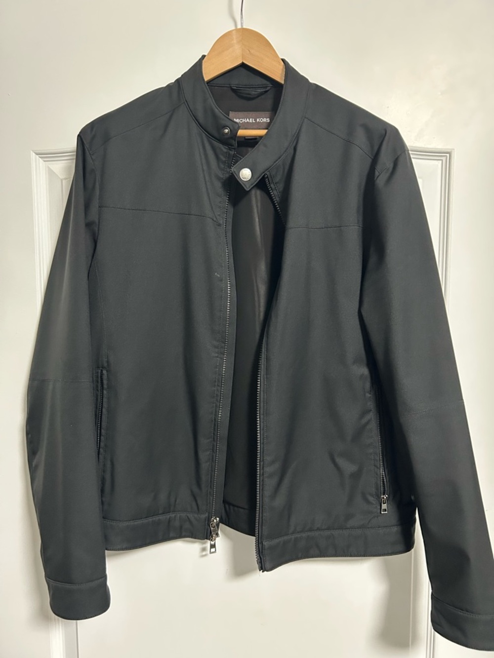 Michael Kors Men's Black Bomber Jacket with Zipper